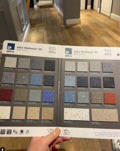 Another hard day in the office choosing flooring for the toilets and behind the bar.